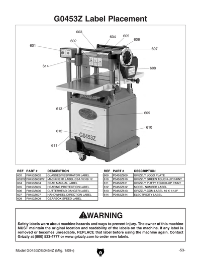 Part Diagram for G0453Z