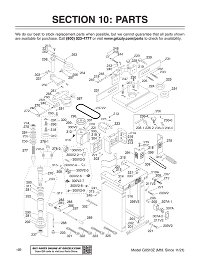 Parts for G0510Z 1 HP Shaper - Grizzly Industrial, Inc.