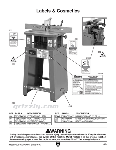 Part Diagram for G0510ZW
