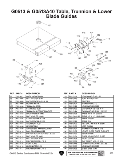 Part Diagram for G0513