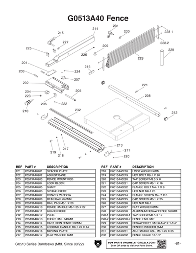 Part Diagram for G0513A40