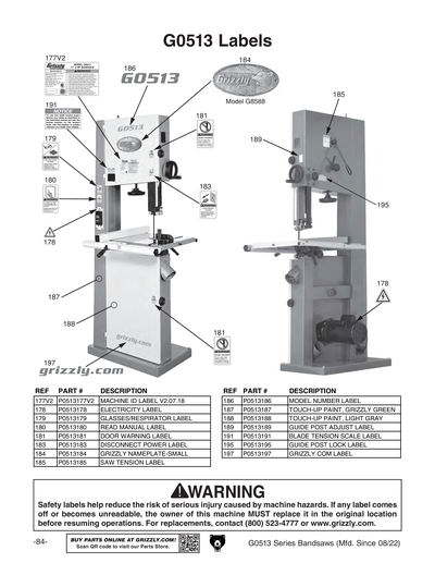 Parts for G0513A40 17