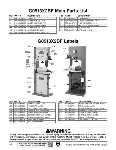 Part Diagram for G0513A40