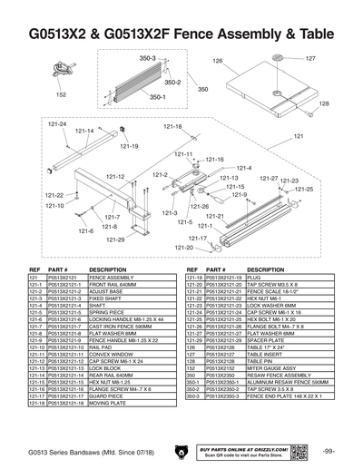 Part Diagram for G0513X2B
