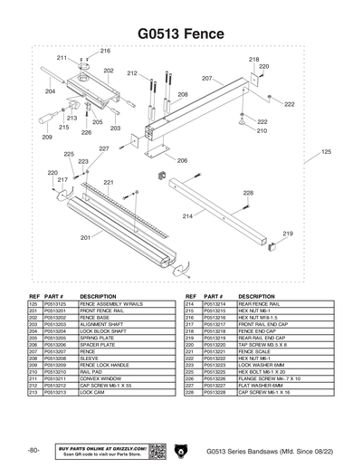 Part Diagram for G0513X2BF