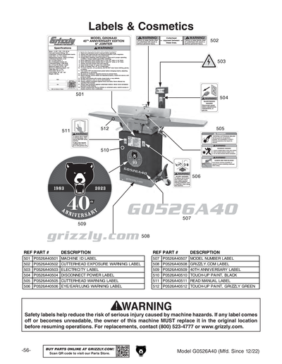 Part Diagram for G0526A40