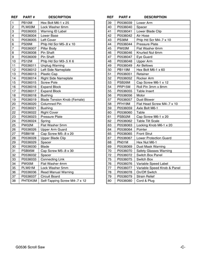 Part Diagram for G0536