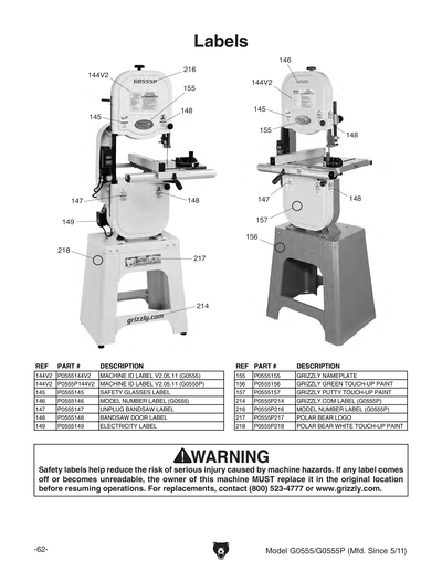 Part Diagram for G0555P