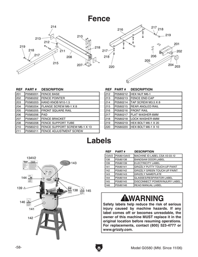 Part Diagram for G0580