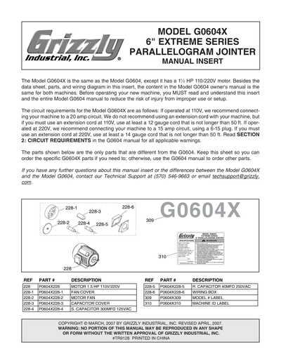 Part Diagram for G0604X