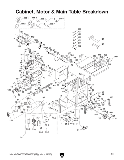 Part Diagram for G0605X