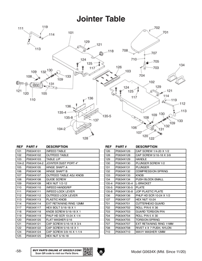 Parts for G0634X 12