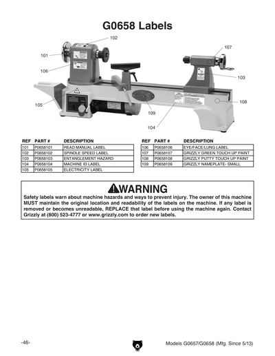 Part Diagram for G0658