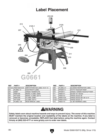 Part Diagram for G0713