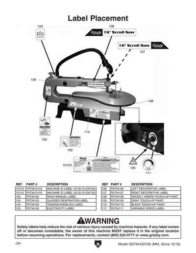 Part Diagram for G0734
