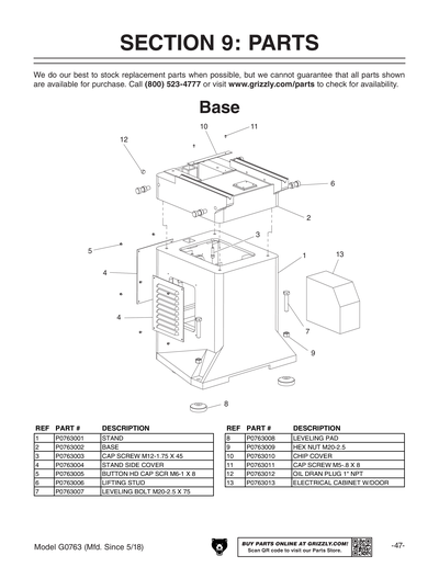 Parts for G0763 6