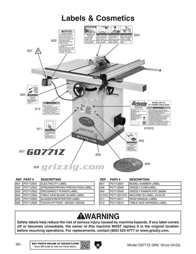 Part Diagram for G0771Z
