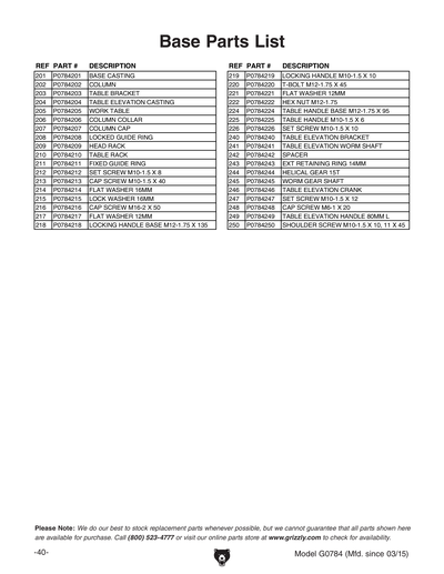 Part Diagram for G0784