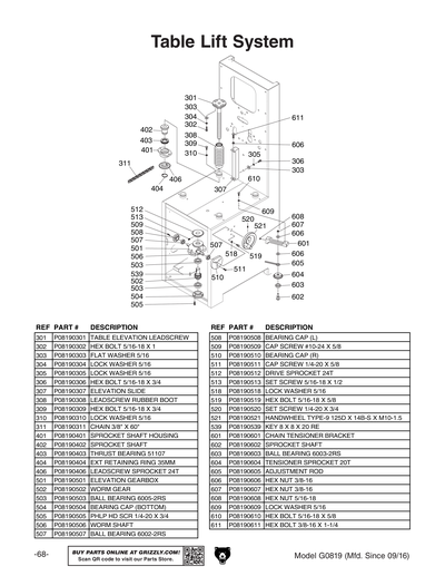 Part Diagram for G0819