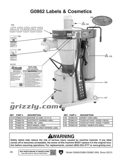 Part Diagram for G0860