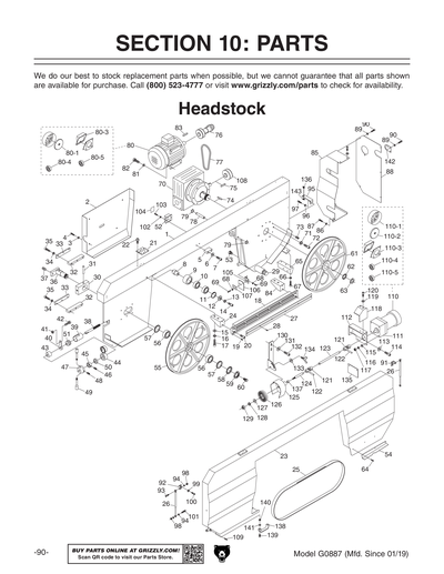 Parts for G0887 20