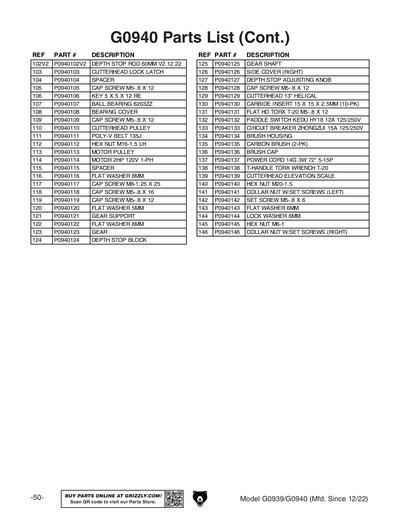 Part Diagram for G0939