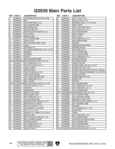 Part Diagram for G0940