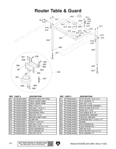 Parts for G1023RLA40 10