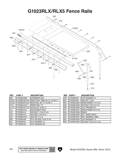 Part Diagram for G1023RLWX