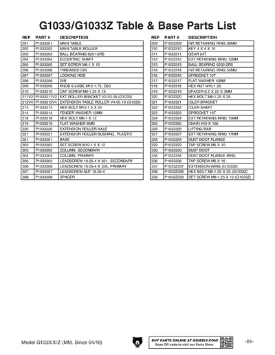 Part Diagram for G1033