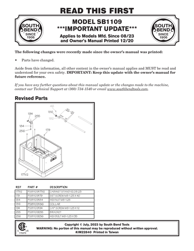 Part Diagram for SB1109
