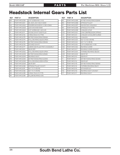 Part Diagram for SB1114F