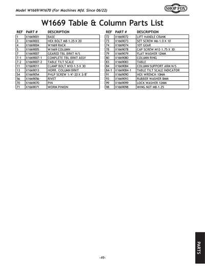 Part Diagram for W1670