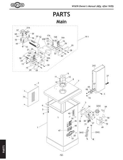 Parts for W1674 2 HP Shaper - Grizzly Industrial, Inc.