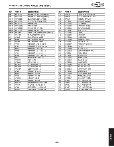 Parts for W1737 37