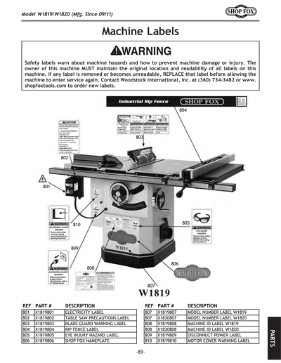 Part Diagram for W1819