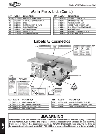 Parts for W1829 6