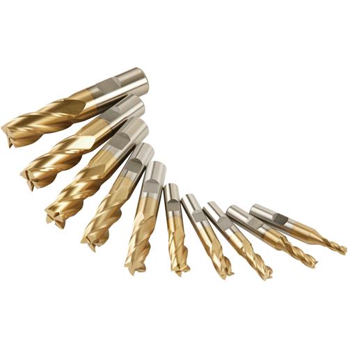 Image for Grizzly G9762 - HSS TiN Coated 4 Flute End Mills, 10 pc. Set