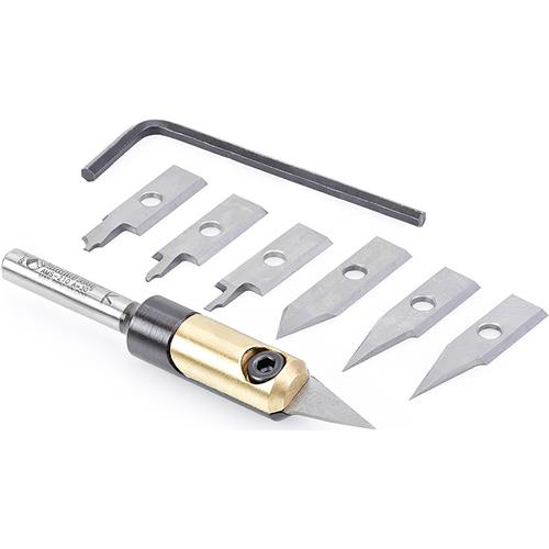 Image for Amana T32926 - CNC 8 Pc. 1/4" In-Groove Insert Engraving Tool Body & Knives