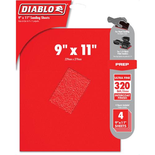 Image for Diablo T33572 - 9" x 11" 320-Grit (Ultra Fine) Sanding Sheet 4 Pk