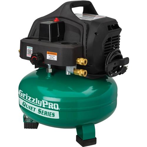 Image for Grizzly PRO T33858 - 6 Gal Twin-Cylinder Oil Free Pancake Compressor